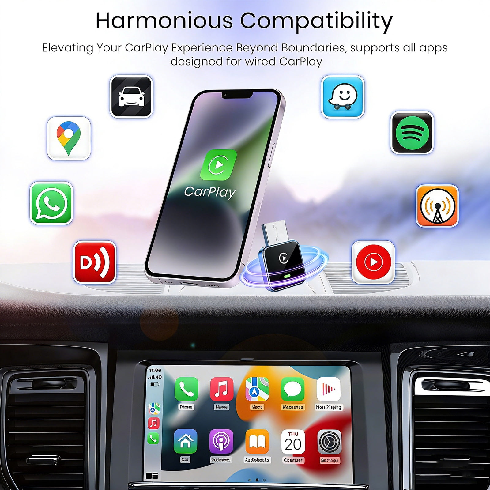 2026 Upgraded 2-in-1 Wireless CarPlay Adapter for Apple iPhone & Android, Plug and Play, Realtek 8730E Chip Fast&Stable Connection & No Latency, Wired to Wireless Adapter, USB-A/Type-C Port, CM101 - Image 5