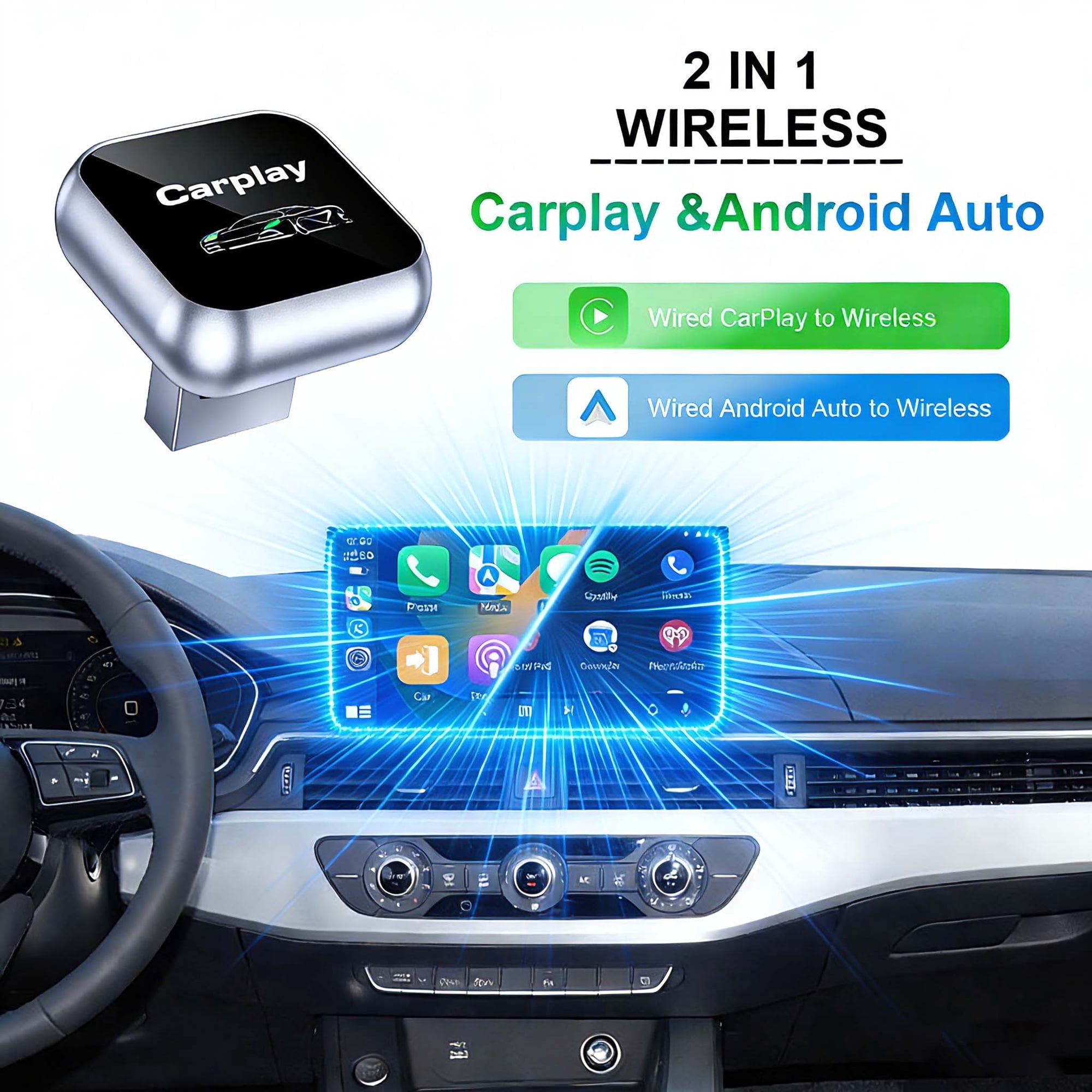 2026 Upgraded 2-in-1 Wireless CarPlay Adapter for Apple iPhone & Android, Plug and Play, Realtek 8730E Chip Fast&Stable Connection & No Latency, Wired to Wireless Adapter, USB-A/Type-C Port, CT106 - Image 2