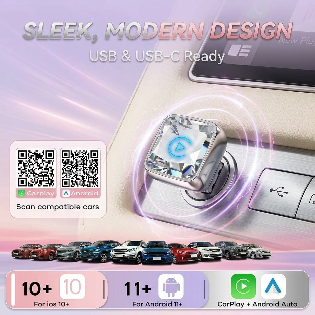 2-in-1 Wireless CarPlay & Android Auto Adapter with USB-A/Type-C, Plug & Play, No Lag Fast Connection, for iPhone (iOS 10+) & Android (11+), Converts Wired to Wireless for 1000+ Car Models, LOSFTES - Image 3