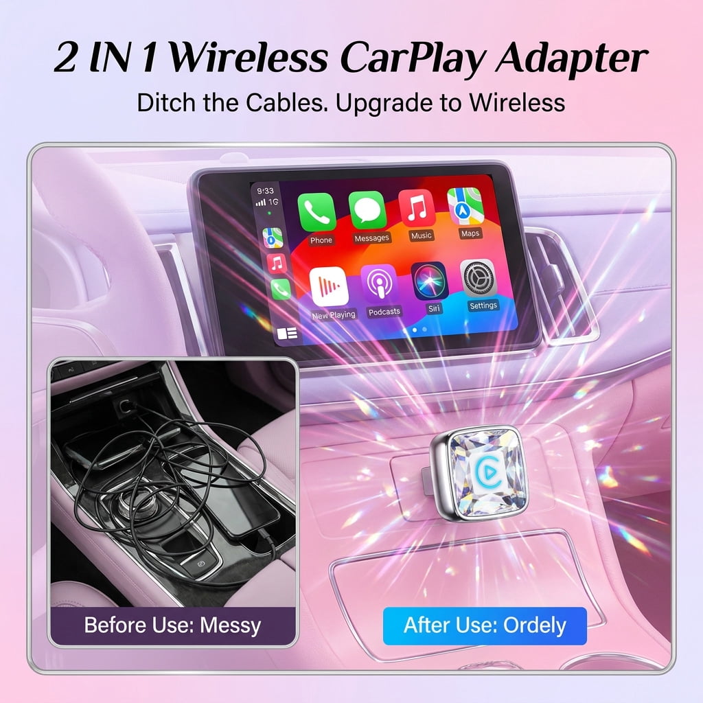 2-in-1 Wireless CarPlay & Android Auto Adapter with USB-A/Type-C, Plug & Play, No Lag Fast Connection, for iPhone (iOS 10+) & Android (11+), Converts Wired to Wireless for 1000+ Car Models, LOSFTES - Image 5