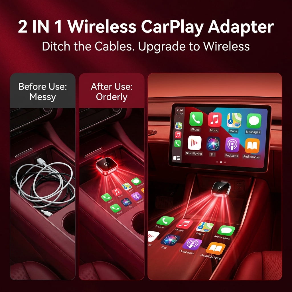 Wireless CarPlay Android Auto 2-in-1 Dongle, USB-C & USB-A Dual Port Design, Instant No-Lag Connection, Plug Play Wireless Upgrade for iPhone & Android, Compatible with 1000+ Vehicles, LOSFTES - Image 3