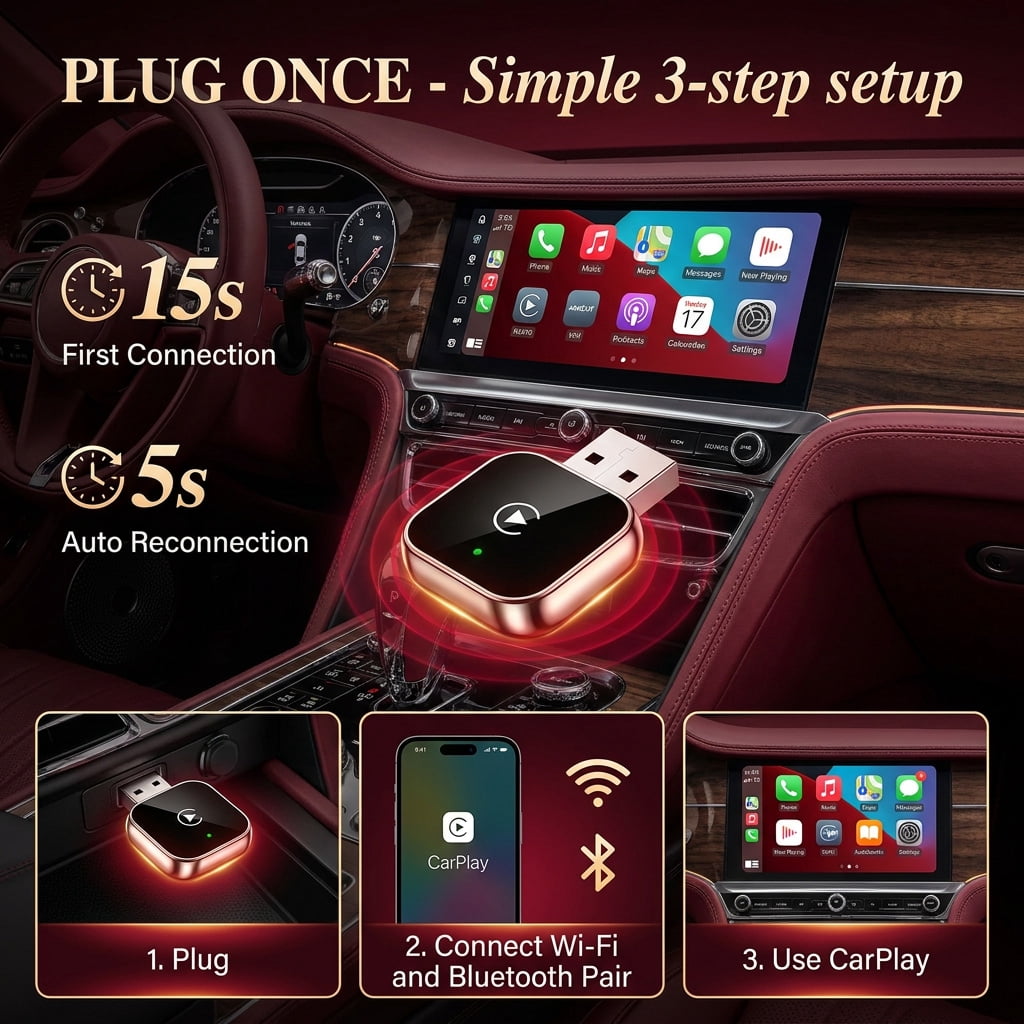 Wireless CarPlay Android Auto 2-in-1 Dongle, USB-C & USB-A Dual Port Design, Instant No-Lag Connection, Plug Play Wireless Upgrade for iPhone & Android, Compatible with 1000+ Vehicles, LOSFTES - Image 5