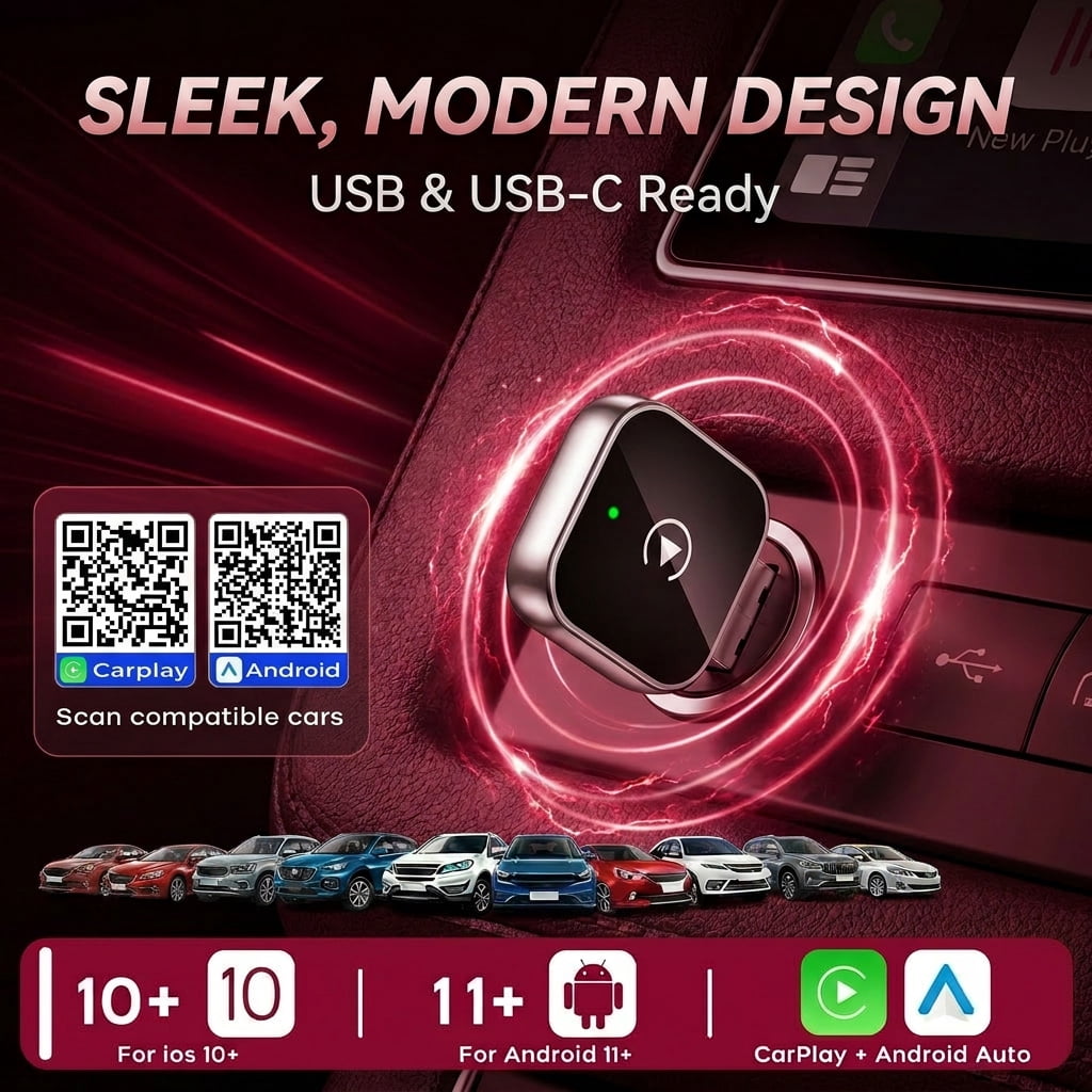 Wireless CarPlay Android Auto 2-in-1 Dongle, USB-C & USB-A Dual Port Design, Instant No-Lag Connection, Plug Play Wireless Upgrade for iPhone & Android, Compatible with 1000+ Vehicles, LOSFTES - Image 6