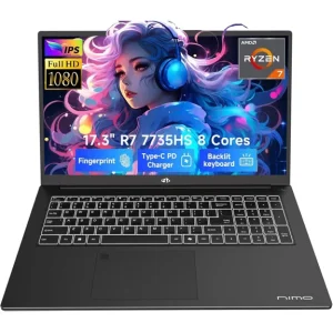 RULY 17.3 inch black gaming laptop with AMD Ryzen 7 7735HS