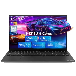 17.3" FHD IPS Business Laptop, 32GB RAM 2TB SSD, 12th Gen Intel Core i3-1215U (6-Cores Up to 4.4GHz Beat i5-1135G7), Type-C 65W PD Fast Charger, Win 11, Fingerprint Backlit Keyboard Wi-Fi 6 Gray