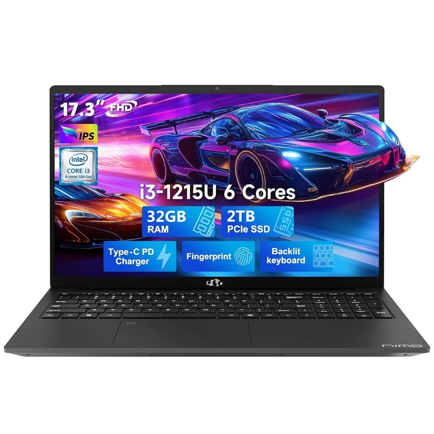 17.3" FHD IPS Business Laptop, 32GB RAM 2TB SSD, 12th Gen Intel Core i3-1215U (6-Cores Up to 4.4GHz Beat i5-1135G7), Type-C 65W PD Fast Charger, Win 11, Fingerprint Backlit Keyboard Wi-Fi 6 Gray