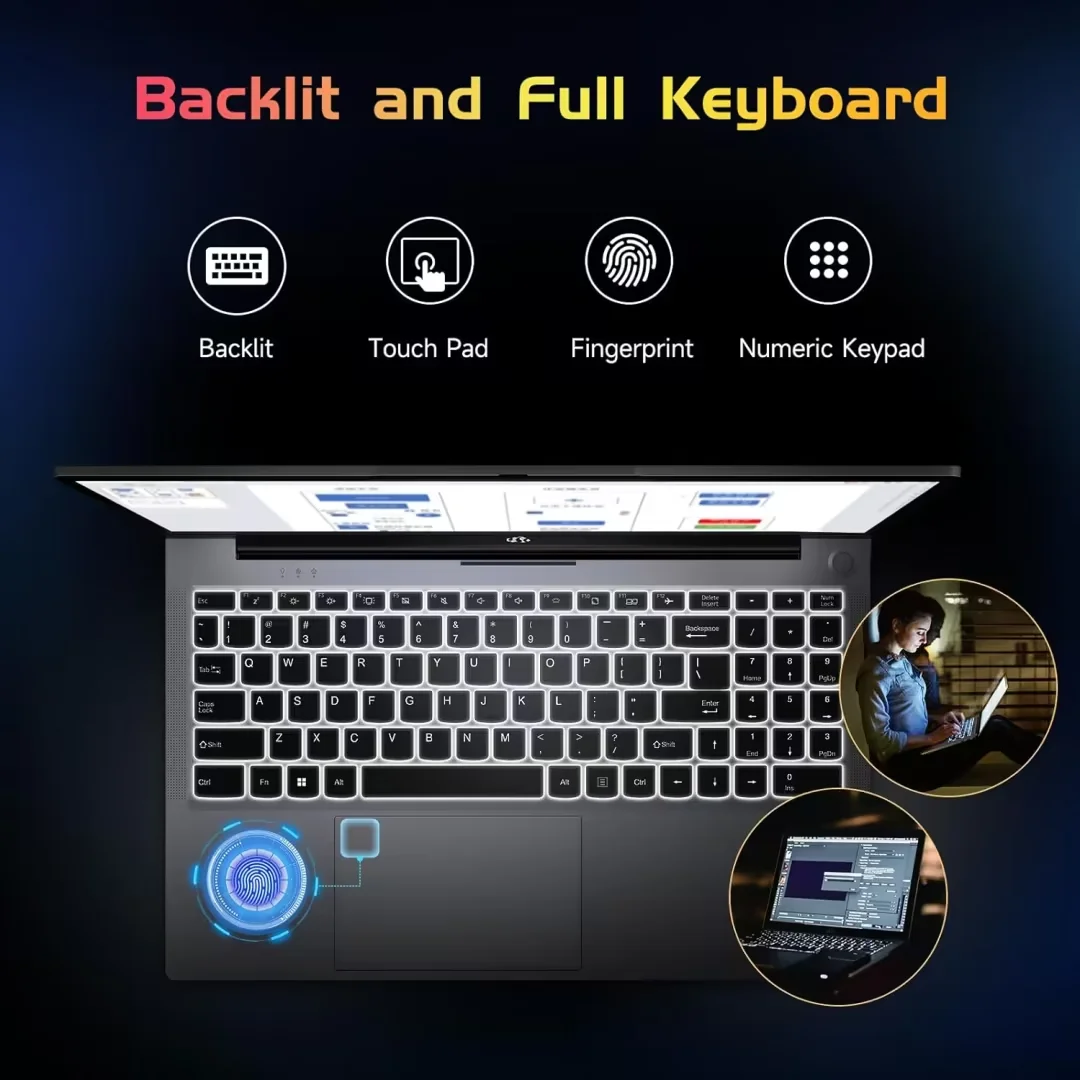 15.6 High-Performance Laptop, 3.4 GHz Intel N100 Processor, 8GB RAM, 512GB SSD, Windows 11, Lightweight student Notebook PC Computer for Work, Backlit Keyboard, Fingerprint, WiFi 6 (Silver) - Image 19