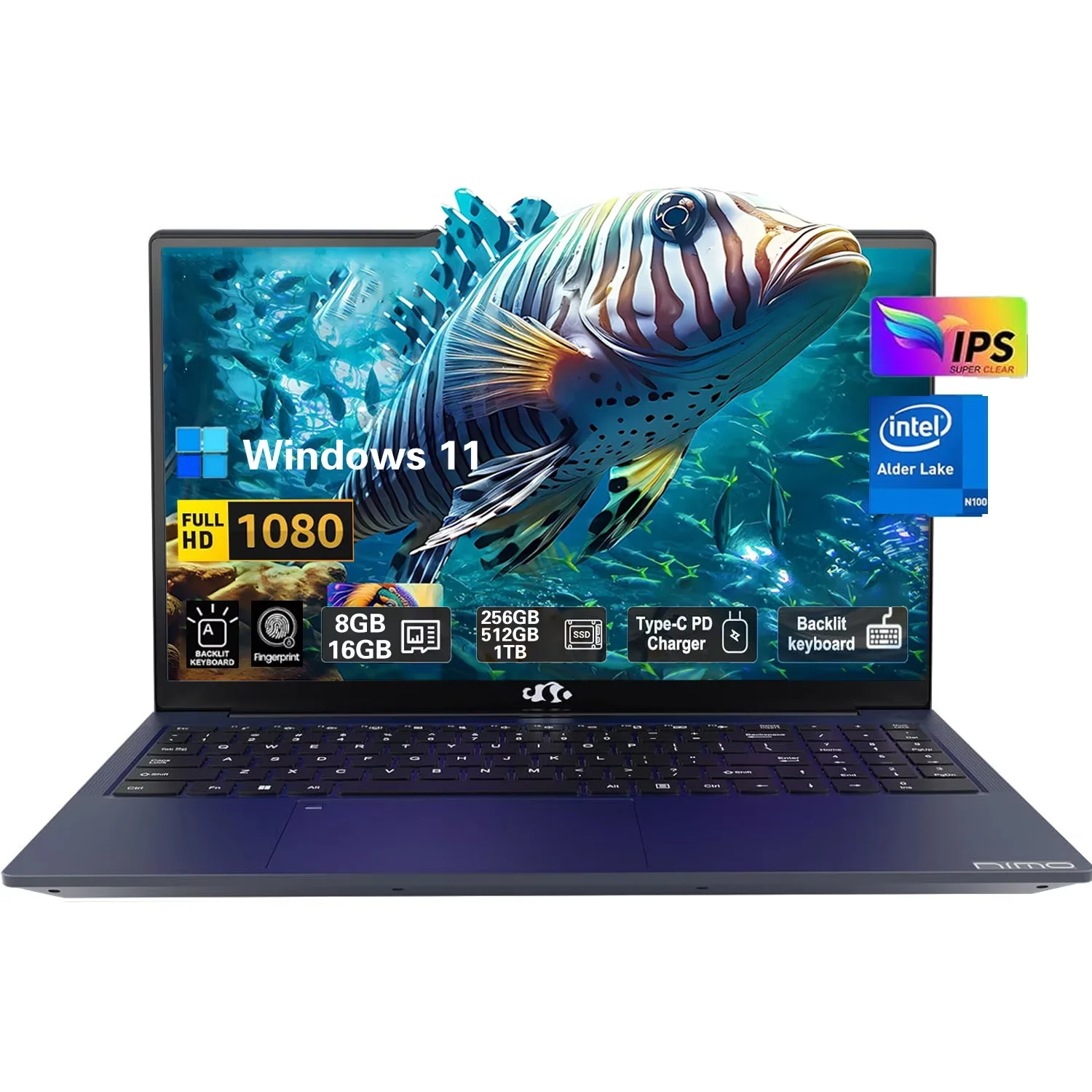 15.6 High-Performance Laptop, 3.4 GHz Intel N100 Processor, 8GB RAM, 512GB SSD, Windows 11, Lightweight student Notebook PC Computer for Work, Backlit Keyboard, Fingerprint, WiFi 6 (Silver) - Image 1