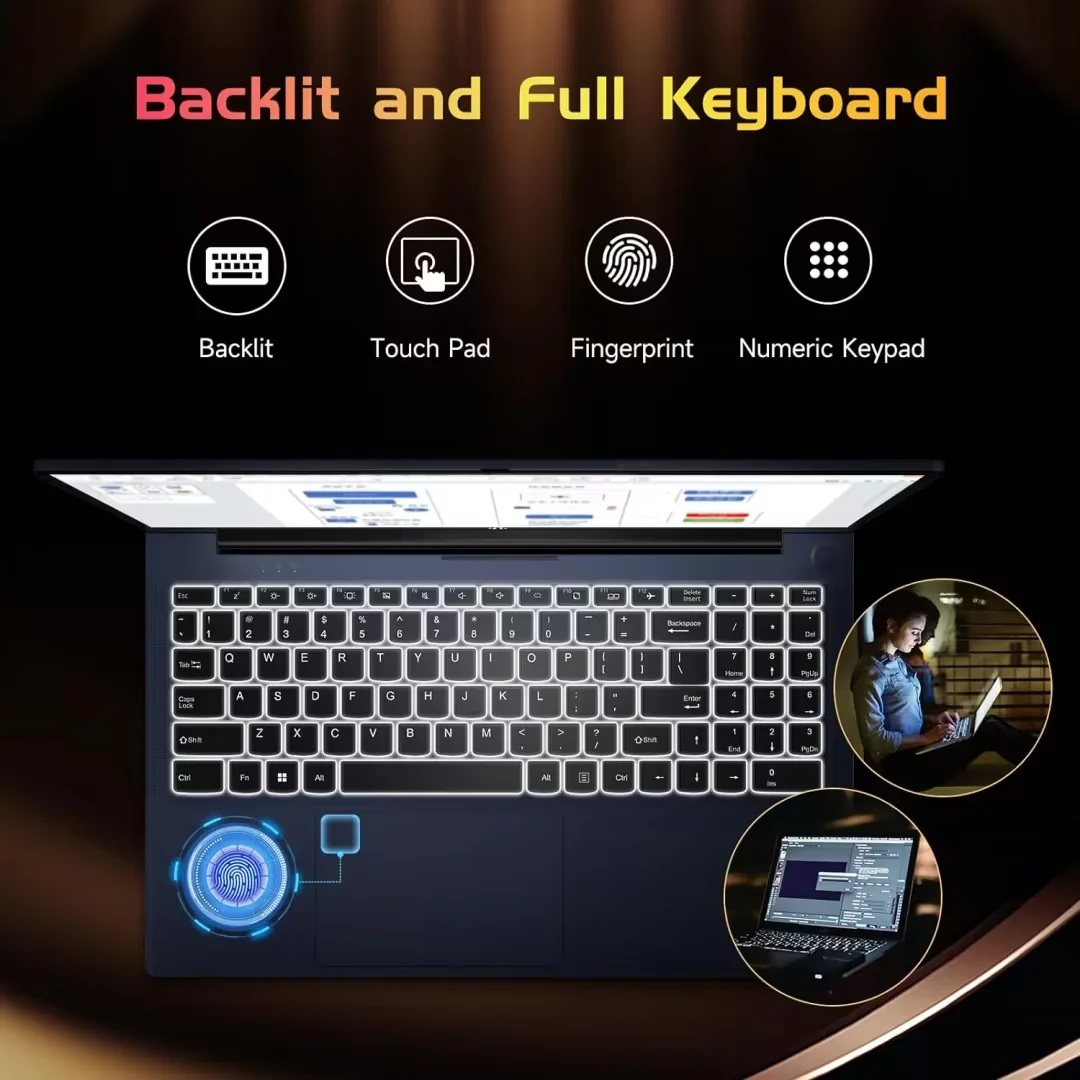15.6 High-Performance Laptop, 3.4 GHz Intel N100 Processor, 8GB RAM, 512GB SSD, Windows 11, Lightweight student Notebook PC Computer for Work, Backlit Keyboard, Fingerprint, WiFi 6 (Silver) - Image 6