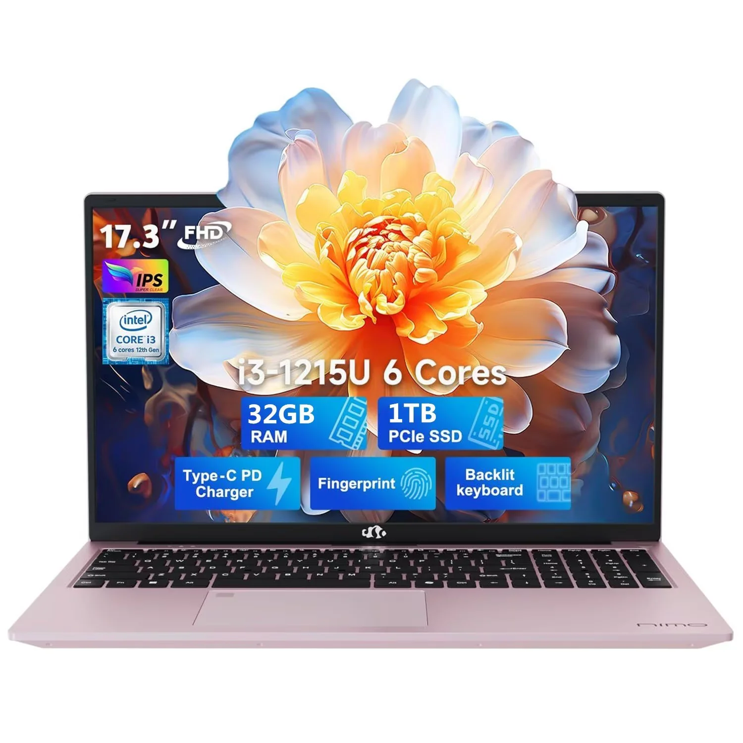 17.3" FHD IPS Business Laptop, 32GB RAM 1TB SSD, 12th Gen Intel Core i3-1215U (6-Cores Up to 4.4GHz Beat i5-1135G7), Type-C 65W PD Fast Charger, Win 11, Fingerprint Backlit Keyboard RoseGold - Image 12