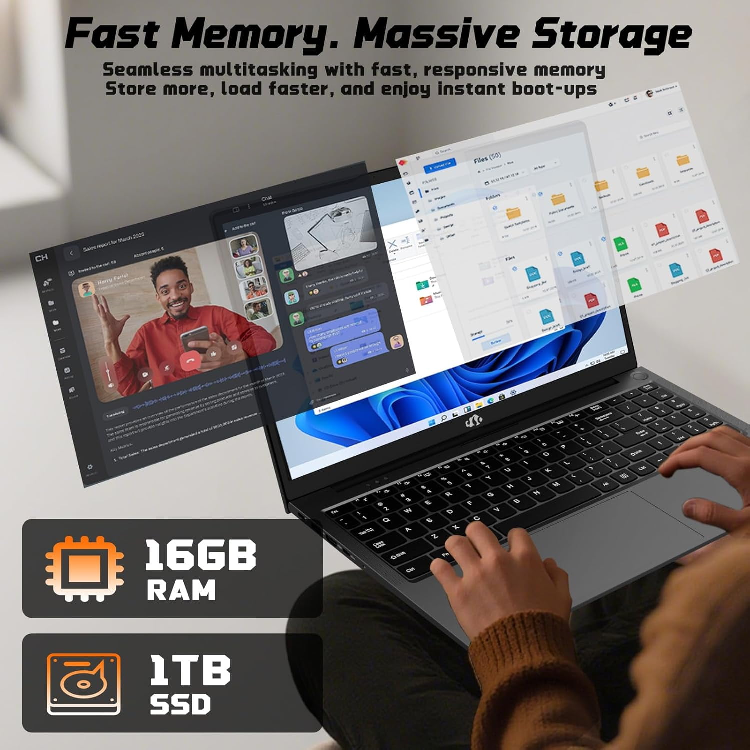 17.3" Ultra-thin Laptop Business Laptop Computer Windows 11 Intel Pentium 4 Cores N100 16GB RAM 1TB SSD Backlit Keyboard Fingerprint 65W Type-C - Image 11