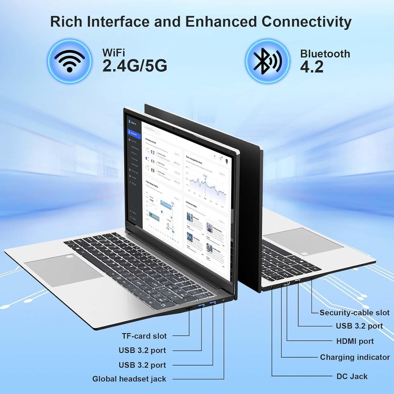 17.3" Ultra-thin Laptop Business Laptop Computer Windows 11 Intel Pentium 4 Cores N100 16GB RAM 1TB SSD Backlit Keyboard Fingerprint 65W Type-C - Image 4