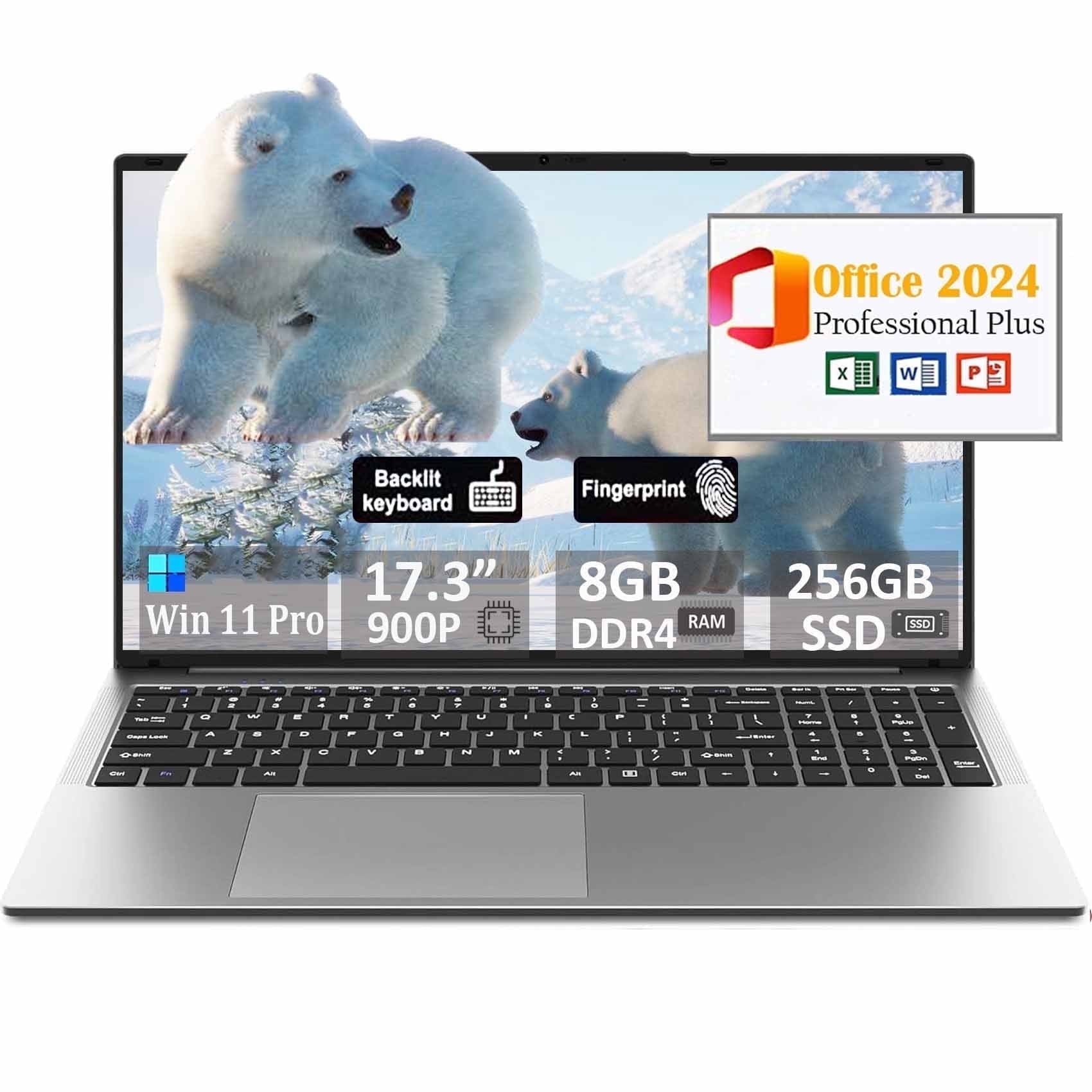 17.3" Ultra-thin Laptop Business Laptop Computer Windows 11 Intel Pentium 4 Cores N100 16GB RAM 1TB SSD Backlit Keyboard Fingerprint 65W Type-C - Image 1