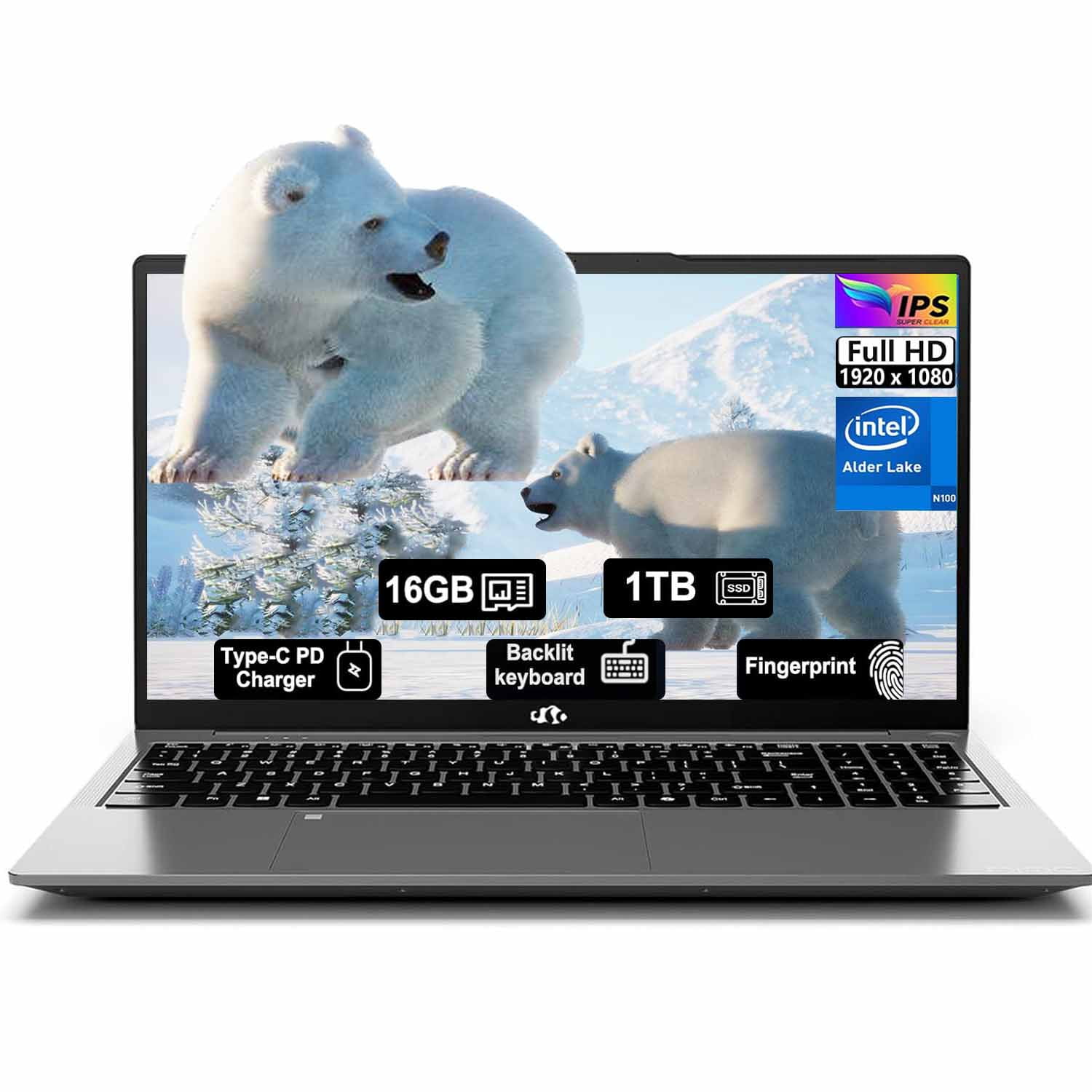 17.3" Ultra-thin Laptop Business Laptop Computer Windows 11 Intel Pentium 4 Cores N100 16GB RAM 1TB SSD Backlit Keyboard Fingerprint 65W Type-C - Image 7