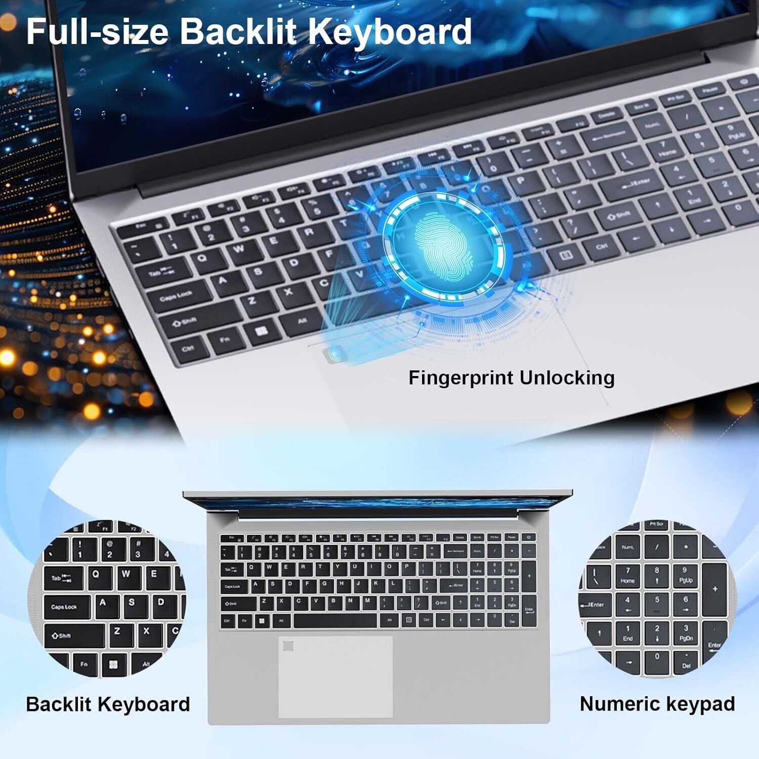 17.3" Ultra-thin Laptop Business Laptop Computer Windows 11 Intel Pentium 4 Cores N100 16GB RAM 1TB SSD Backlit Keyboard Fingerprint 65W Type-C - Image 2