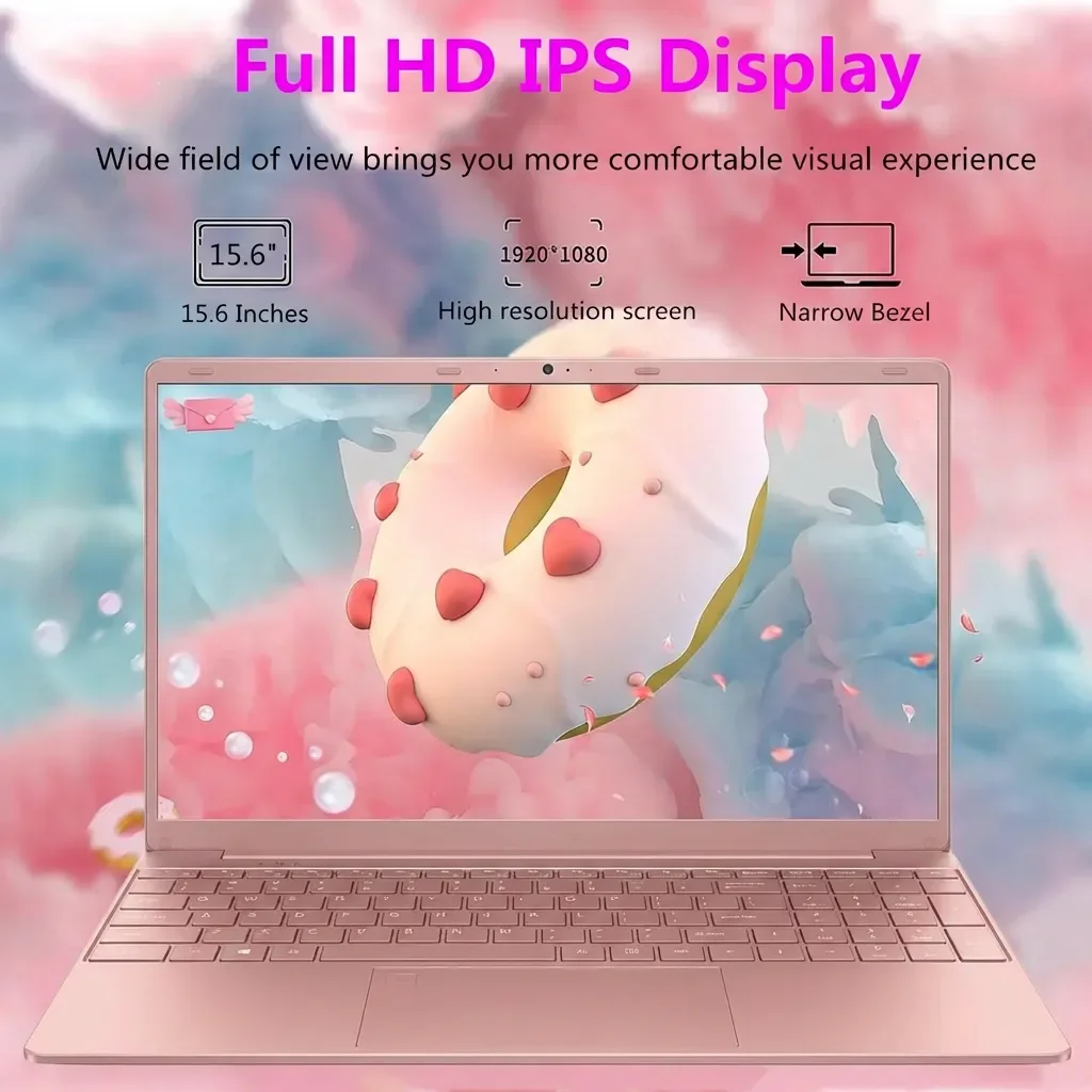 15.6" Pink Laptop, 2026 NEW IPS FHD Laptop, Office 2024, Windows11 Pro, Intel Core i3, 8GB RAM 256GB SSD, Backlit Keyboard Fingerprint Reader, Thin and Light notebook PC computer for Girls and Lady - Image 2