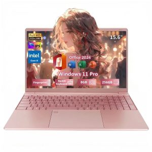 2026 NEW 15.6" Rose Gold Laptop, Office 2024, Windows 11 Pro, FHD 1080P IPS Display, 8GB RAM 256GB SSD, Intel Core i3 Processor, Backlit Keyboard, Fingerprint Reader, USB3.0 Webcam WiFi5, Pink - Image 1