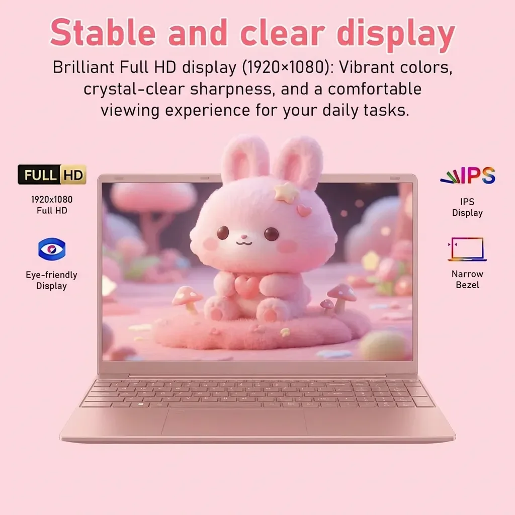 2026 New 15.6" FHD Student Laptop, Office 2024, Win11 Pro, 8GB RAM 256GB SSD, Intel Core i3 Processor, Backlit Keyboard, Fingerprint Reader, IPS USB3.0 Webcam WiFi5 for Study and Office Work, Pink - Image 2