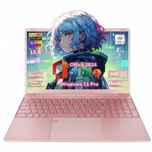 2026 New 15.6" FHD Student Laptop, Office 2024, Win11 Pro, 8GB RAM 256GB SSD, Intel Core i3 Processor, Backlit Keyboard, Fingerprint Reader, IPS USB3.0 Webcam WiFi5 for Study and Office Work, Pink - Image 1