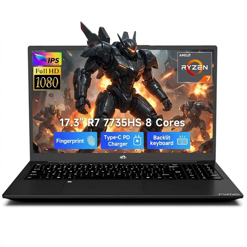 17.3" IPS FHD Gaming Laptop AMD Ryzen 7 7735HS 16GB DDR5 RAM 256GB SSD (Up to 4.75GHz, Beat i7-12650H) with AMD Radeon 680M Graphics 180° Viewing Dual-Fan Cooling