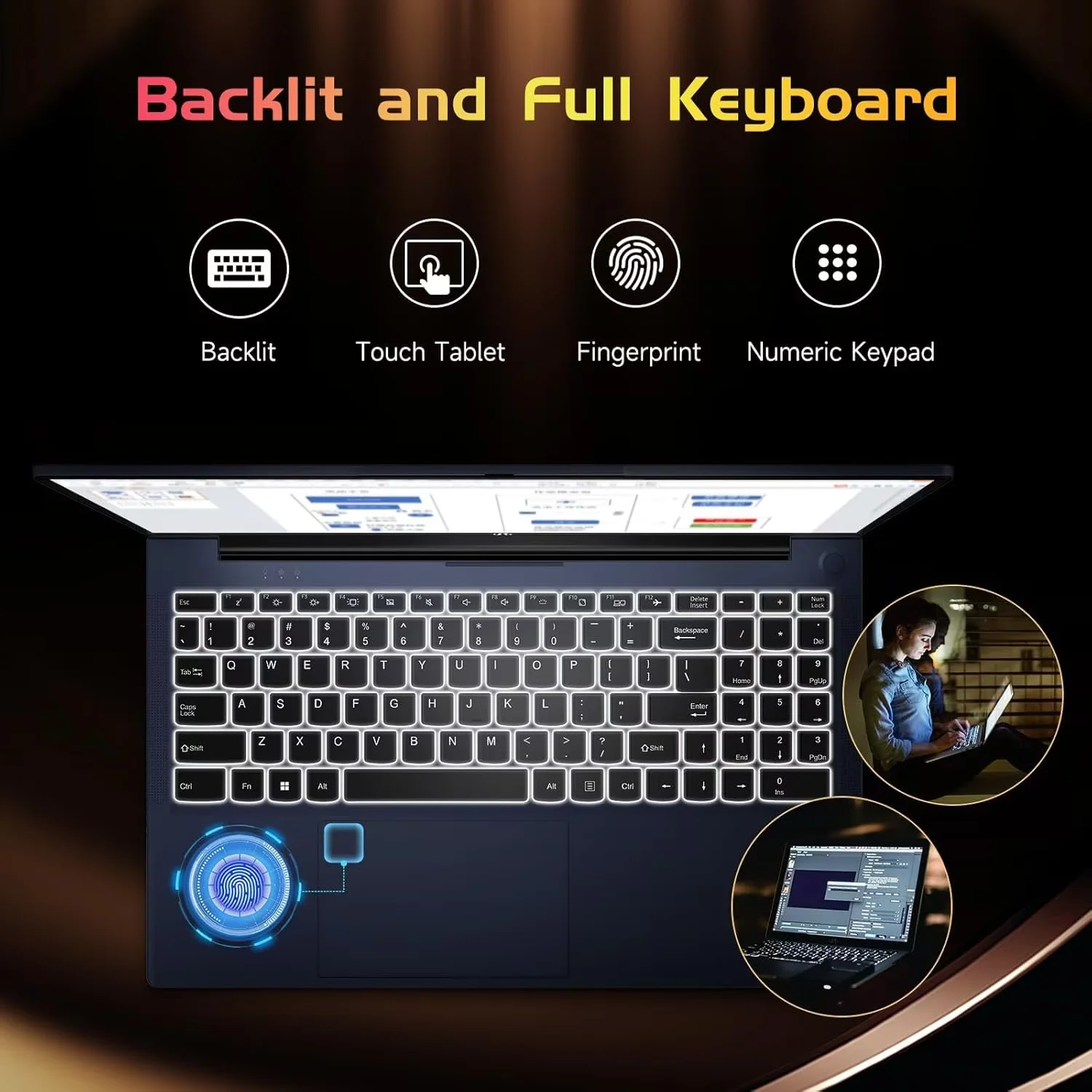 17.3'' FHD IPS Laptop Computer, Intel Pentium Quad-Core N100 Processor, 8GB RAM 256GB SSD, Type-C 65W PD Fast Charger, Fingerprint Backlit Keyboard, Win 11, WiFi 6 (Blue) - Image 3