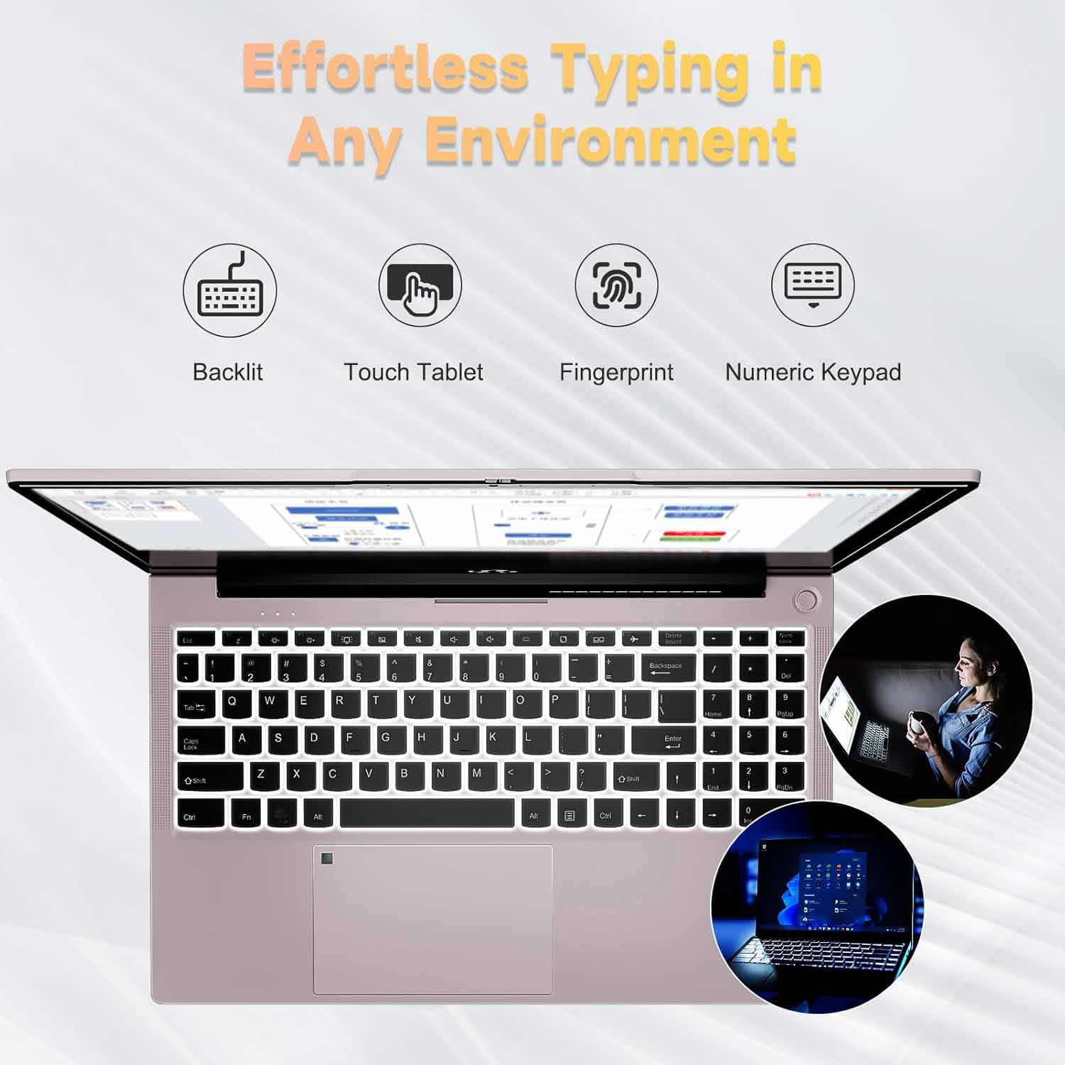 15.6 inch Laptop Computer Windows 11, with Intel N100 Processor, FHD IPS (1920x1080),16GB RAM 256 SSD(Rose Gold) - Image 10