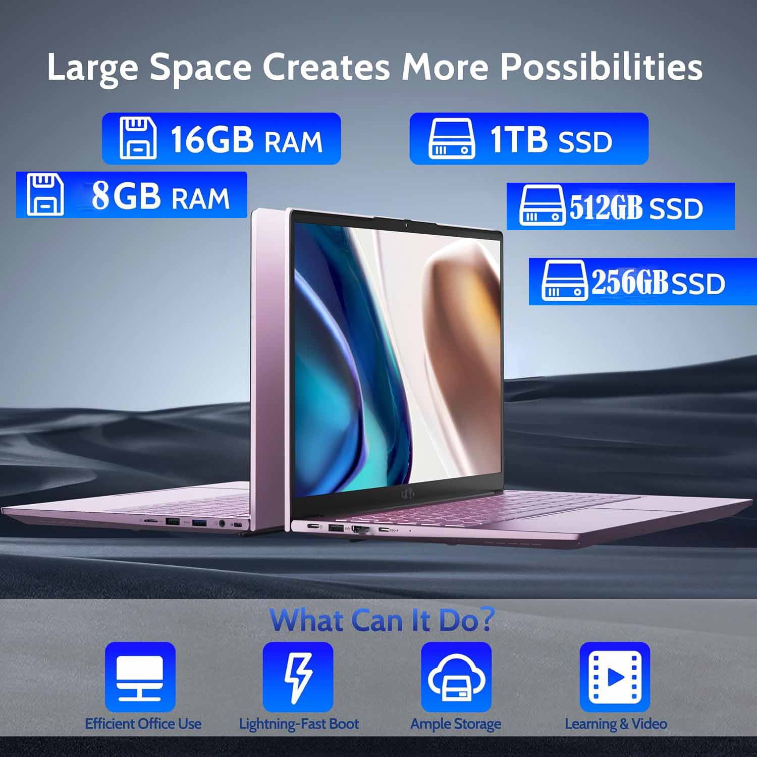 15.6 inch Laptop Computer Windows 11, with Intel N100 Processor, FHD IPS (1920x1080),16GB RAM 256 SSD(Rose Gold) - Image 9