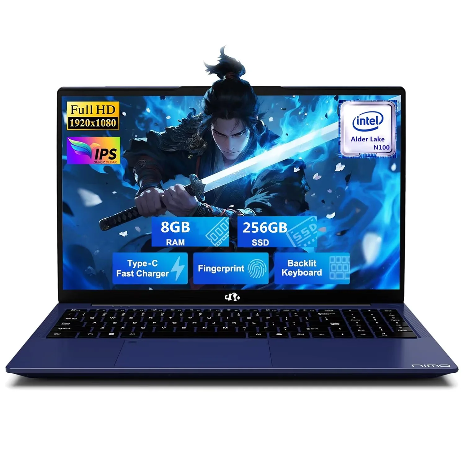 17.3'' FHD IPS Laptop Computer, Intel Pentium Quad-Core N100 Processor, 8GB RAM 256GB SSD, Type-C 65W PD Fast Charger, Fingerprint Backlit Keyboard, Win 11, WiFi 6 (Blue)