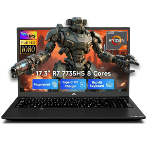 17.3" FHD Gaming Laptop 16GB DDR5 RAM 512GB SSD AMD Ryzen 7 7735HS (Beats i7-12650H, 8-Core) with Radeon 680M-100W Type-C Wi-Fi 6E Backlit Keyboard Fingerprint Black