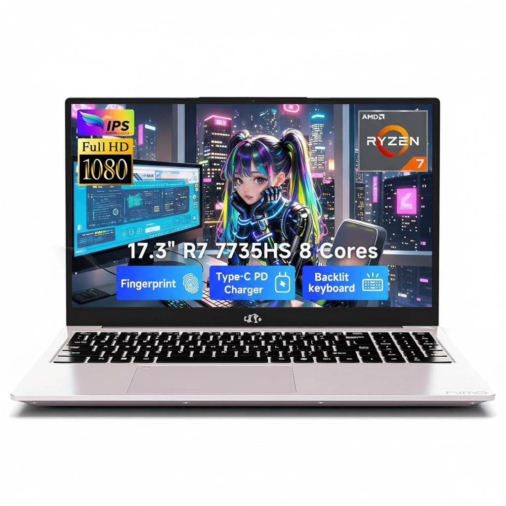17.3" IPS FHD Gaming Laptop AMD Ryzen 7 7735HS 16GB DDR5 RAM 256GB SSD (Up to 4.75GHz, Beat i7-12650H) with AMD Radeon 680M Graphics 180° Viewing Dual-Fan Cooling