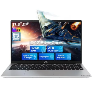 17.3" FHD IPS Business Laptop, 32GB RAM 2TB SSD, 12th Gen Intel Core i3-1215U (6-Cores Up to 4.4GHz Beat i5-1135G7), Type-C 65W PD Fast Charger, Win 11, Fingerprint Backlit Keyboard Wi-Fi 6 Silver