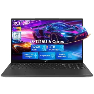 17.3" FHD IPS Business Laptop, 32GB RAM 1TB SSD, 12th Gen Intel Core i3-1215U (6-Cores Up to 4.4GHz Beat i5-1135G7), Type-C 65W PD Fast Charger, Win 11, Fingerprint Backlit Keyboard Wi-Fi 6 Gray