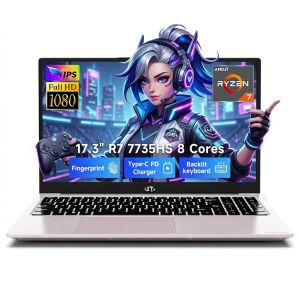 17.3" FHD Gaming Laptop 32GB DDR5 RAM 2TB SSD AMD Ryzen 7 7735HS (8-Core, Beats i7-12650H) with AMD Radeon 680M Graphics 100W Type-C Wi-Fi 6E Backlit Keyboard Fingerprint RoseGold