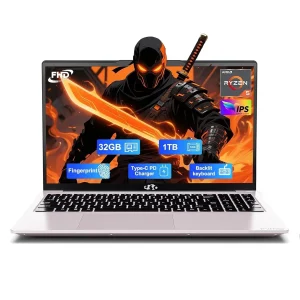 15.6" FHD Business Laptop 32GB RAM 1TB SSD AMD Ryzen 5 3500U Processor 65W Fast Charging Fingerprint Backlit Keyboard Win 11 Stylish Practical Laptop for Work Study Life (RoseGlod)
