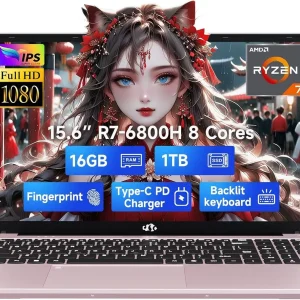 15.6" IPS FHD-Gaming-Laptop 8 Cores AMD Ryzen 7 6800H 16GB DDR5 RAM 1TB SSD (Beat Intel i7-12700H Up to 4.7GHz) AMD Radeon 680M GPU-Computer with 100W Type-C Backlit Keyboard Fingerprint