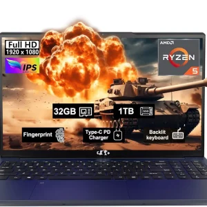 15.6" Business-gaming-Laptop 6-Cores AMD Ryzen 5 6600H 660M 6nm GPU 32GB DDR5 1TB SSD(up to 4.5GHz) Windows11 100W Type-C FHD IPS Laptop-Computer with Fingerprint Backlit Keyboard WiFi5