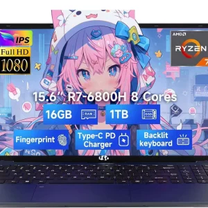 15.6" IPS FHD-Gaming-Laptop 8 Cores AMD Ryzen 7 6800H 16GB DDR5 RAM 1TB SSD (Beat Intel i7-12700H Up to 4.7GHz) AMD Radeon 680M GPU-Computer with 100W Type-C Backlit Keyboard Fingerprint