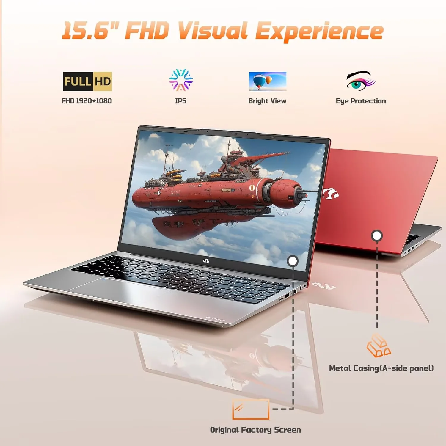 2026 Newest Laptop, 15.6" FHD IPS Student Laptop Computer 8GB RAM 256GB SSD 4 Cores 13th Gen Intel N150(Beat to i3-1115G4, Up to 3.6GHz) 65W GaN Type-C Fingerprint Backlit Keyboard Wi-Fi 6 Red - Image 2