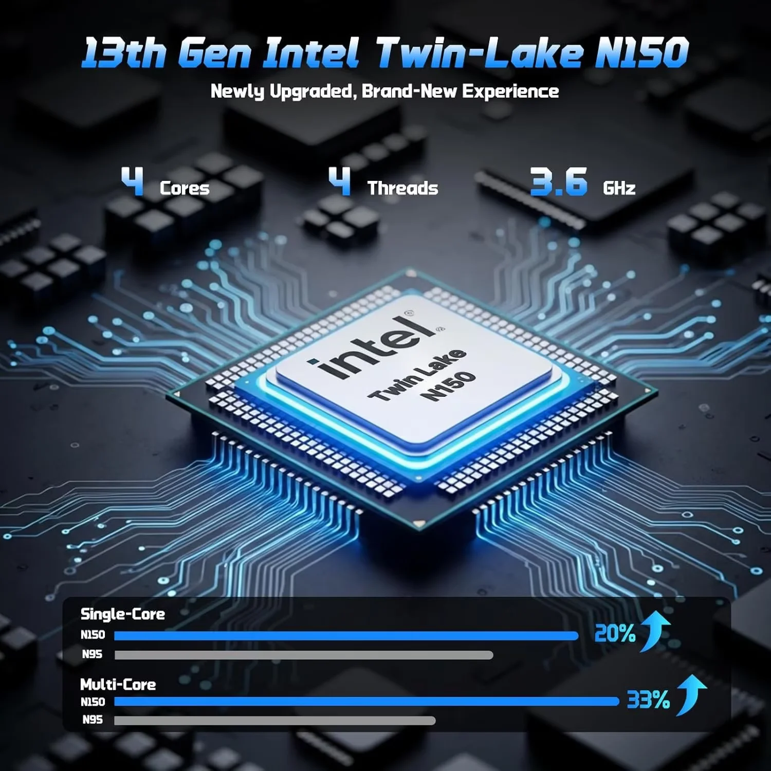 2026 Newest Laptop, 15.6" FHD IPS Student Laptop Computer 8GB RAM 256GB SSD 4 Cores 13th Gen Intel N150(Beat to i3-1115G4, Up to 3.6GHz) 65W GaN Type-C Fingerprint Backlit Keyboard Wi-Fi 6 Blue - Image 3