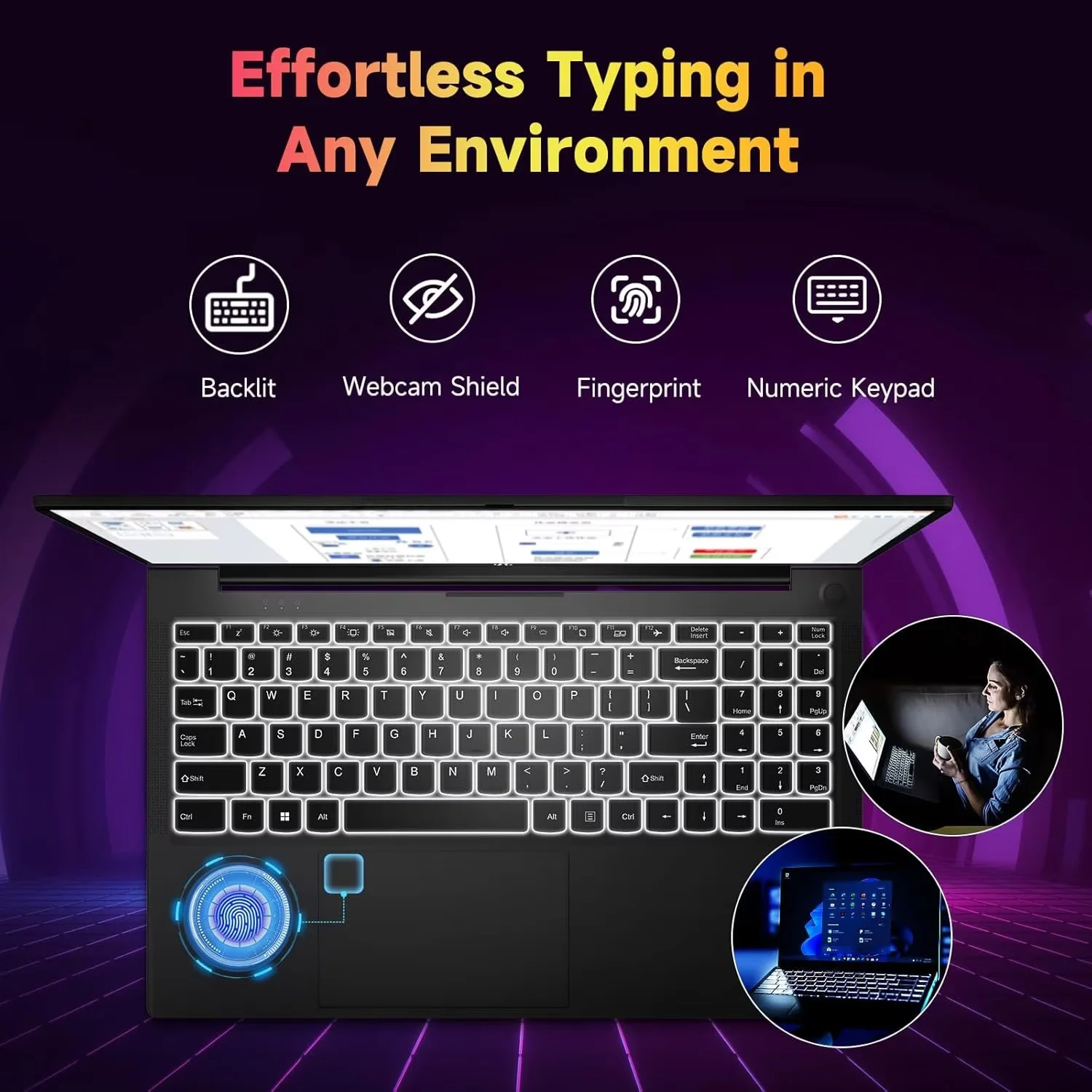 15.6" FHD Business Laptop 32GB RAM 1TB SSD AMD Ryzen 5(Beat i3-1215U, 4 Cores Up to 3.7GHz) 65W Type-C Fingerprint Backlit Keyboard IPS-Computer Wi-Fi 5 BT5.2 Laptops on sale Black - Image 5