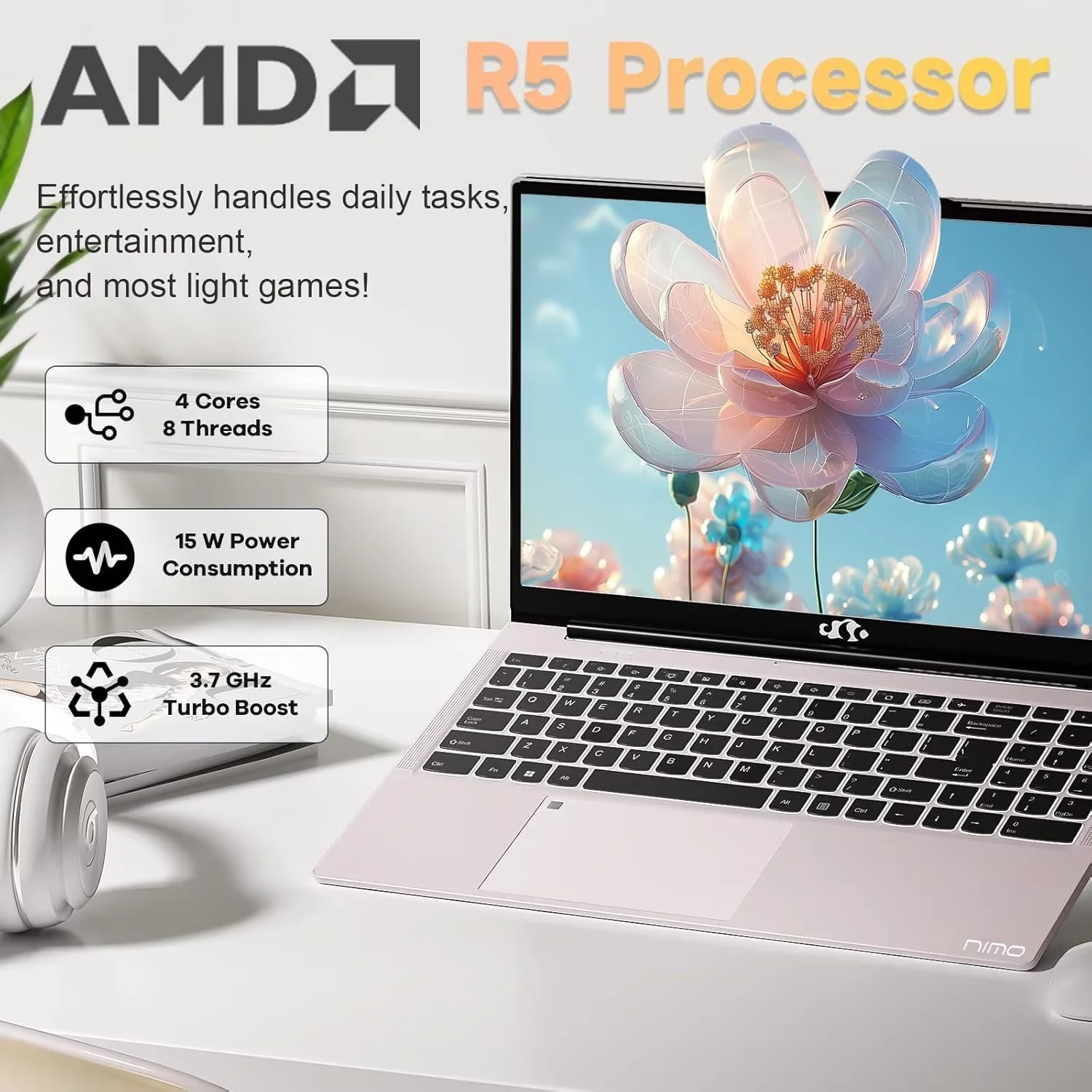 15.6" FHD Business Laptop 32GB RAM 1TB SSD AMD Ryzen 5(Beat i3-1215U, 4 Cores Up to 3.7GHz) 65W Type-C Fingerprint Backlit Keyboard IPS-Computer Wi-Fi 5 BT5.2 RoseGold - Image 7