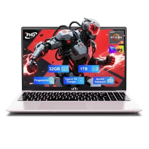 15.6" FHD Business Laptop 32GB RAM 1TB SSD AMD Ryzen 5(Beat i3-1215U, 4 Cores Up to 3.7GHz) 65W Type-C Fingerprint Backlit Keyboard IPS-Computer Wi-Fi 5 BT5.2 RoseGold