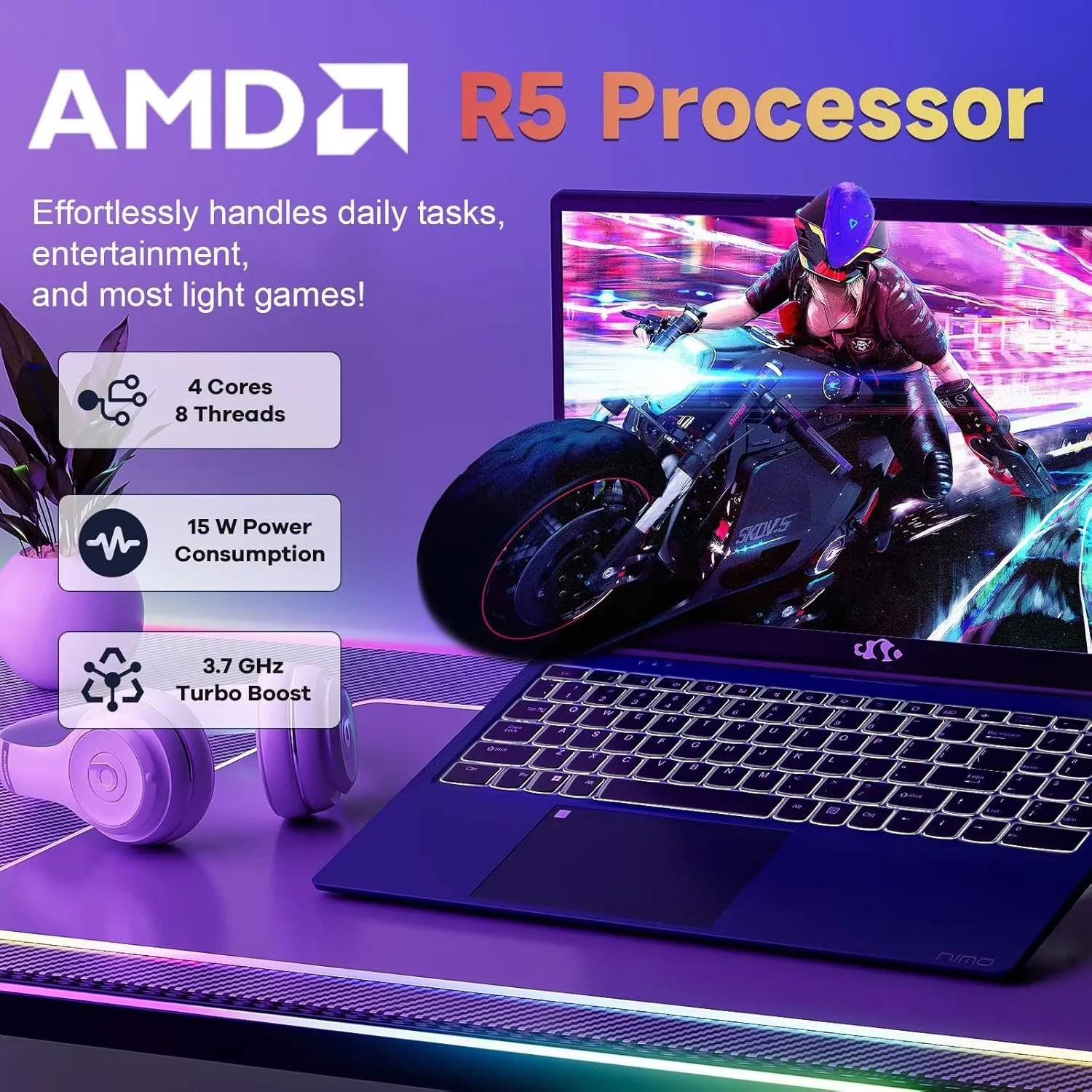 15.6" FHD Business Laptop 32GB RAM 1TB SSD AMD Ryzen 5(Beat i3-1215U, 4 Cores Up to 3.7GHz) 65W Type-C Fingerprint Backlit Keyboard IPS-Computer Wi-Fi 5 BT5.2 Blue - Image 3