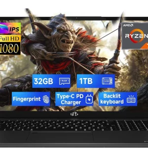 17.3" IPS FHD-Gaming-Laptop, 8 Cores AMD Ryzen 7 6800H 32GB DDR5 RAM 1TB SSD (Beat i7-12700H Up to 4.7GHz) AMD Radeon 680M GPU-Computer with 100W Type-C Backlit Keyboard Fingerprint