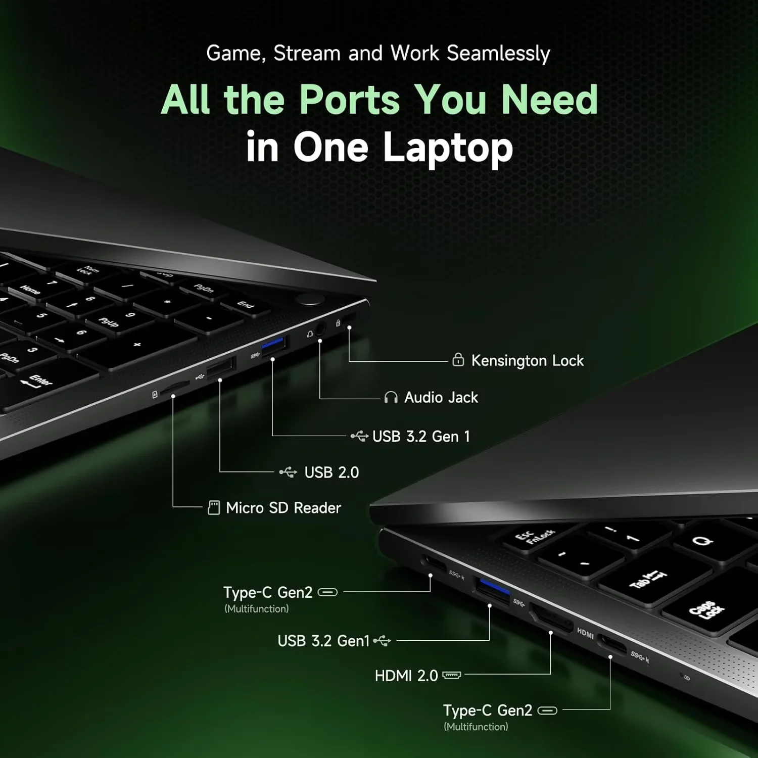 15.6" FHD IPS Gaming Laptop - AMD Ryzen 7 7735HS (8-Core) Computer with Radeon 680M , 64GB DDR5 RAM, 2TB SSD, Backlit Keyboard, 100W Type-C, Fingerprint - Image 2