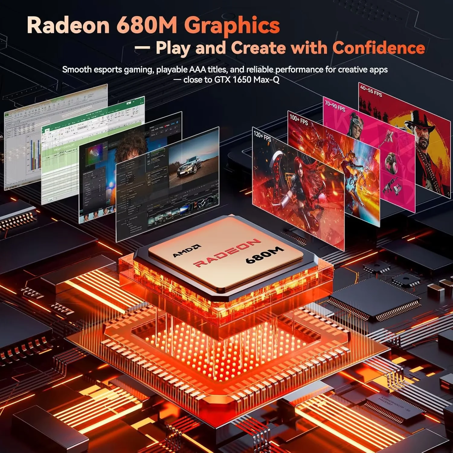 17.3" Gaming-Laptop, AMD R7 7735HS (8C/16T, Beats i7-12650H) 16GB DDR5 RAM 512GB SSD Computer with Radeon 680M, 100W Type-C, Wi-Fi 6E, 75Wh Battery, Fingerprint, Backlit Keyboard for Business - Image 2