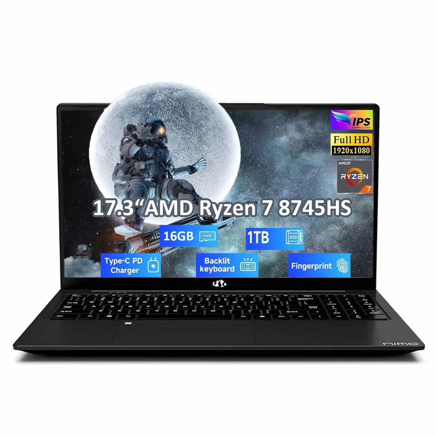 17.3" IPS FHD Gaming Laptop, AMD Ryzen 7 8745HS 16GB DDR5 RAM 1TB SSD (8C/16T, up to 4.9GHz) Radeon 780M Graphics Business Computer with 100W Type-C B USB-C 4.0