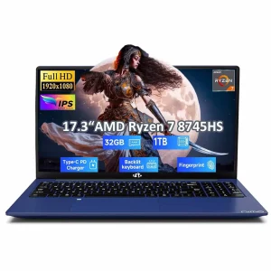 17.3" IPS FHD Gaming Laptop, AMD Ryzen 7 8745HS 32GB DDR5 RAM 1TB SSD (8C/16T, up to 4.9GHz) Radeon 780M Graphics Business Computer with 100W Type-C B USB-C 4.0