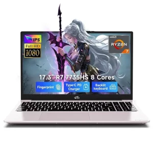 2026 Gaming Laptop, 17.3" AMD Ryzen 7 7735HS 16GB DDR5 RAM 1TB SSD (8C/16T, Beats i7-12650H) IPS FHD Computer with Radeon 680M, 100W Type-C, WiFi-6E, Fingerprint, Backlit KB for Business RoseGold