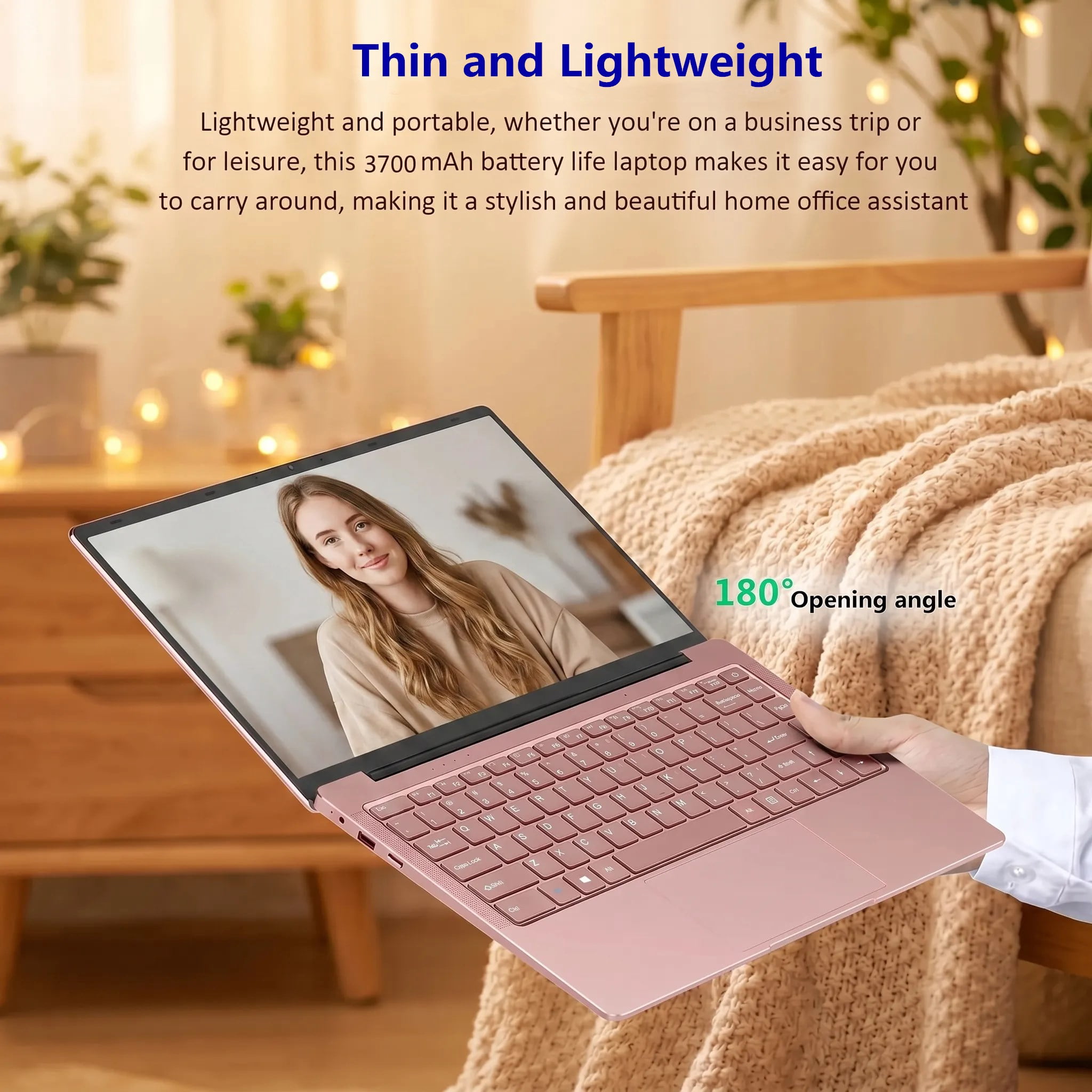 2026 NEW 14.1" Pink Laptop with Rechargeable Silent Mouse, 8GB RAM 128GB SSD, Intel Celeron Processor, HD Display USB3.0 Webcam Notebook Computer for Student, Home Office, Perfect Gift for Lady - Image 6